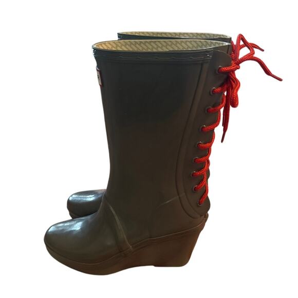Women US-6M Hunter Verbier Lace-Up Platform Wedge Heeled Rain Boots Rainboots - Picture 3 of 9